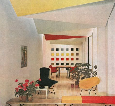 Knoll Showroom in Milan, Italy, 1956 | Florence Knoll Knoll Furniture, Alexander Girard, Art Appliqué, Florence Knoll, Showroom Design, Furniture Showroom, Vintage Interiors, Herman Miller, Mid Century House