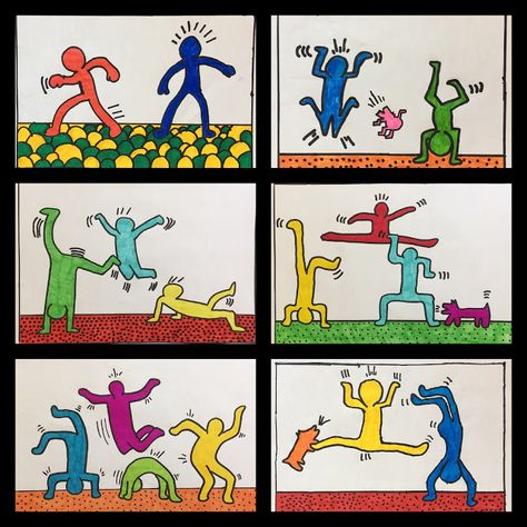 Art Room Britt: Keith Haring Figures in Motion. Art project for kids Keith Haring Art Lesson Elementary, How To Draw Keith Haring Figures, Keith Haring Project, Keith Haring Art Project, Keith Haring Art Projects For Kids, Keith Haring Art Lesson, Figures In Motion, Keith Haring Prints, Elements Of Art Line