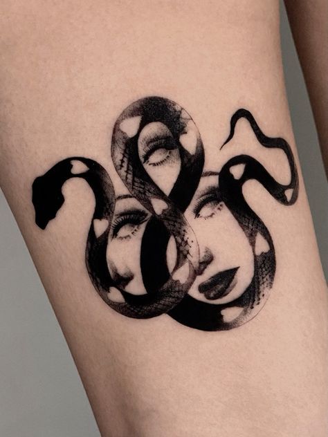 Snake Eyes Tattoo, Two Headed Snake Tattoo, Black Snake Tattoo, Eyes Portrait, Nyc Tattoo, Hair Tattoos, Snake Eyes, Random Ideas, Black Work