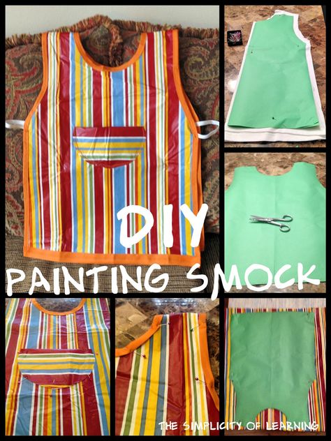 DYI Painting Smock: Vinyl Tablecloth Smock ~The Simplicity of Learning Painters Smock, Diy Smock, Painting Smock, Dyi Painting, Volunteer Ideas, Kids Art Smock, Smock Pattern, Craft Smock, Kids Aprons