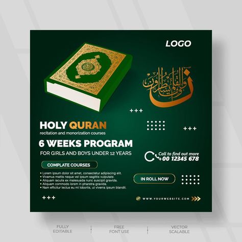 Islamic social media design with green for holy Quran educating Islamic Social Media Design, Online Quran, Quran Recitation, Education Poster, Holy Quran, Post Design, Useful Life Hacks, Ad Design, Car Wallpapers