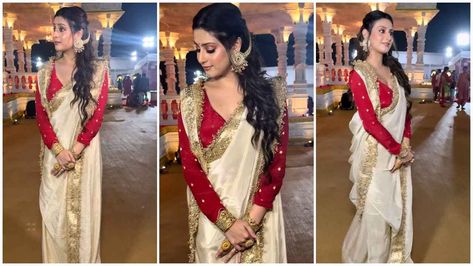 Isha Malviya shows us how to dress it up in red and white tant saree for Durga Puja 2024 festivities (PC: Pinkvilla Telly, Hindirush) Durga Puja Look, White Saree Look, Red And White Saree, Tant Saree, Good Evening Messages, Isha Malviya, Spanish Actress, Simple Sarees, White Saree