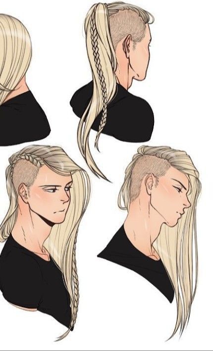 How To Draw Hair In Different Angles, How To Draw Men With Long Hair, Twin Tails Hairstyles Drawing, Fantasy Hair Reference, Masculine Female Hairstyles, Dnd Character Hairstyles, Undercut Character Design, Fantasy Hair Styles Drawing, Male Hair Aesthetic