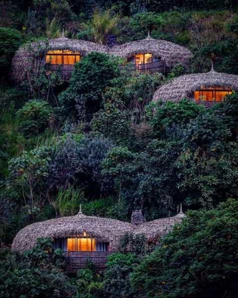 The incredible Bisate Lodge perched on the hillside. One of the most unique and wonderful places in Rwanda.   Visit Kigali 🇷🇼 (@visitkigali) • Instagram photos and videos Volcanoes National Park Rwanda, African Hut, National Park Passport, Earth Bag Homes, Eco Lodges, Gorilla Trekking, Eco Hotel, Eco Lodge, Eco Luxury