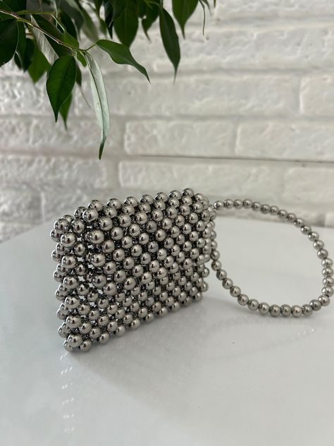 Beaded Wallet, Luxury Plates, Clip Wallet, Wallet Card, Money Clip Wallet, Mini Wallet, Silver Pearls, Card Wallet, Purse Wallet