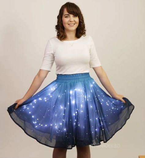 If you're somebody who's always reaching for the stars then this Twinkling Stars Skirt is for you. It glows with more than 250 LED lights and it's sure to make you shine brightly even on the darkest of days. Milky Way Costume, Space Skirt, Princess Dresses Kids, Led Costume, Stars Light, Space Dress, Skirt Images, Space Fashion, Outfits Rave