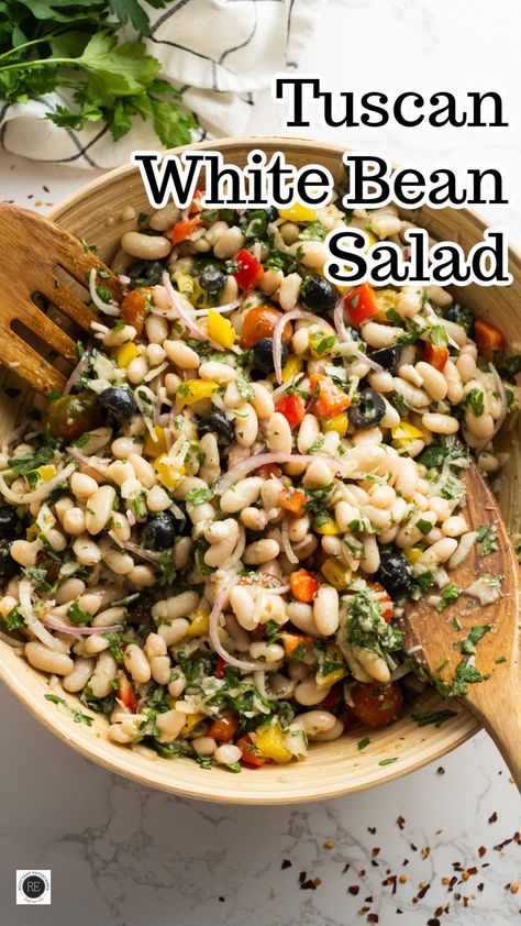 Northern Bean Salad Recipe, Mediterranean Diet Beans, Italian Summer Recipes Dinner, Italian Bean Salad Recipes, White Pasta Salad, Healthy Bean Salad Clean Eating, Vegan Dense Bean Salad, Italian White Bean Salad, Recipes Using White Beans