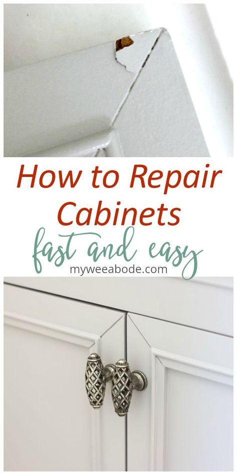 Repairing cabinet doors is easy and fast if you use this quick tutorial. MDF cabinet doors can be repaired and saved with just a fews easy steps! #myweeabode #cabinetrepair #diyhomeimprovement Mdf Cabinet Doors, Small Home Improvements, Cabinet Repair, Diy Cabinet Doors, Mdf Cabinets, Update Cabinets, Thrifty Diy, Solid Wood Cabinets, Door Repair