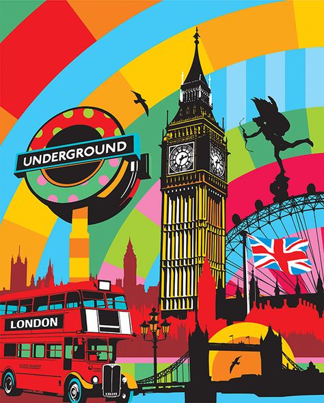 Pop Art Artists - Lobo - London Pop Art #london British Pop Art, Pop Art Inspiration, Cool Pop Art, Famous Pop Art, London Artwork, London Graphic, Pop Art Artists, City Artwork, Pop Art Images