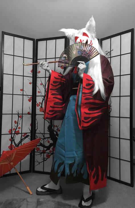 #kitsune #kitsunecosplay #cosplay Kitsune Clothes, Kitsune Man, Kitsune Outfit, Kitsune Costume, Male Kitsune, Kitsune Cosplay, Girl Base, Mask Collection, Kitsune Mask