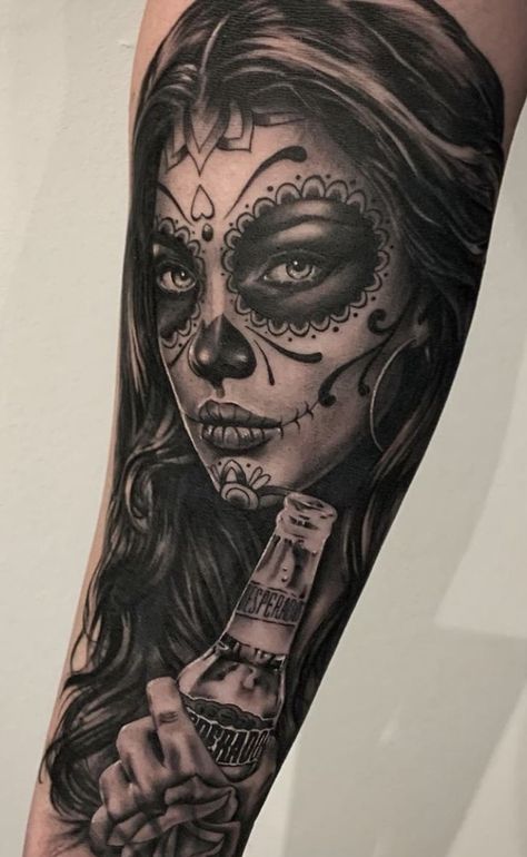 Sugar Skull Sleeve, Pretty Skull Tattoos, Guy Tattoos, Mexican Skull Tattoos, Sugar Skull Girl Tattoo, Candy Skull Tattoo, Mexican Tattoo, Catrina Tattoo, Skull Girl Tattoo