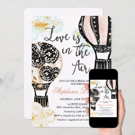 Got Air Balloon, Theme Bridal Shower Ideas, Bridal Shower Ideas Invitations, Air Balloon Invitation, Hot Air Balloon Invitation, Hot Air Balloon Centerpieces, Travel Bridal Showers, Travel Theme Bridal Shower, Travel Baby Shower Theme