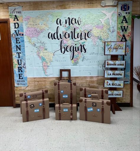 The World Awaits Party Theme, All Around The World Classroom Theme, Take Flight School Theme, Vbs Around The World Theme, Reading Around The World Theme, Adventure Awaits Library Theme, Around The World Homecoming Theme, Multicultural Decorations Ideas, Travel Vbs Decorations