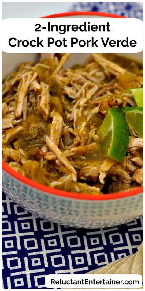 QUICK! 2-Ingredient Crock Pot Pork Verde Chili Verde Crockpot, Pork Verde, Crockpot Pork Loin, Crockpot Pork Roast, Crock Pot Pork, Pork Chili, Paleo Pork, Chili Verde, Verde Recipe