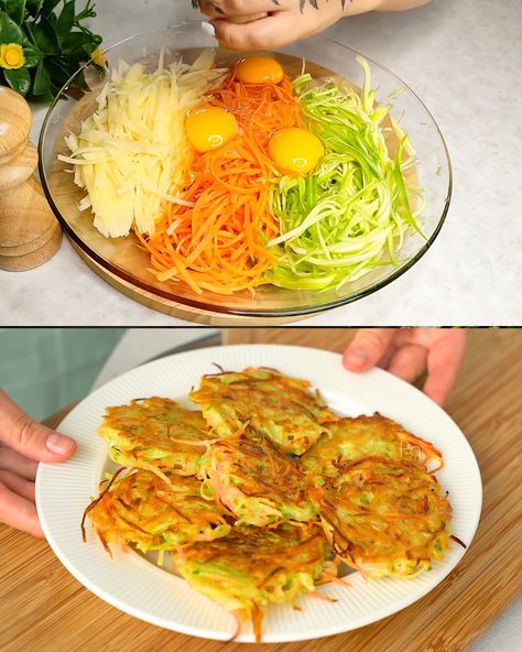 Welcome to a quick and easy recipe for delicious Vegetable Fritters! These fritters are made with a mix of carrots, potatoes, and zucchini, making them a healthy and tasty option ... Read more Zucchini Carrot Potato Fritters, Zucchini Carrot Potato Patties, Healthy Veggie Fritters, Vegetable Fritters Healthy, Vegetable Snacks Healthy, Vegetable Fritters Recipe, Fritters Recipe Vegetables, Carrot Top Recipes, Courgettes Recipes