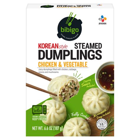 Today Buy Bibigo Steamed Dumplings - Chicken and Vegetable, 6.6 oz at Walmart.com Dumplings Chicken, Korean Bbq Sauce, Frozen Food Packaging, Vegetable Dumplings, Frozen Dumplings, Dumpling Filling, Frozen Appetizers, Chicken Vegetable, Steamed Dumplings