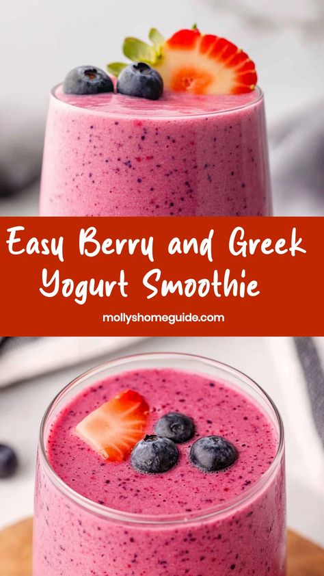 Indulge in the rich and creamy goodness of a berry and Greek yogurt smoothie. This perfect blend of nutritious ingredients creates a delicious treat that will satisfy your cravings while providing essential nutrients to fuel your day. Whether you enjoy it for breakfast, as a post-workout refuel, or as a refreshing snack, this smoothie is sure to become a favorite go-to option. Embrace the fruity burst of flavors and the tangy twist of Greek yogurt in every sip. Smoothie Recipes With Yogurt And Frozen Fruit, Greek Yogurt Drink Recipes, Smoothies With Greek Yogurt, Greek Yogurt Fruit Smoothie, Healthy Greek Yogurt Smoothie, Smoothies With Yogurt, Frozen Strawberry Smoothie, Yogurt Drink Recipe, Smoothie With Greek Yogurt