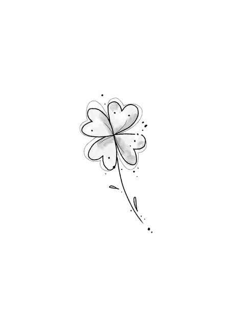 Shamrock And Thistle Tattoo, Dainty 4 Leaf Clover Tattoo, Clover Tattoo Black And White, Lucky Flower Tattoo, Celtic Flower Tattoo, Four Leaf Clover Tattoo Design, 4 Leaf Clover Drawing, Hand Written Tattoos, Clover Outline