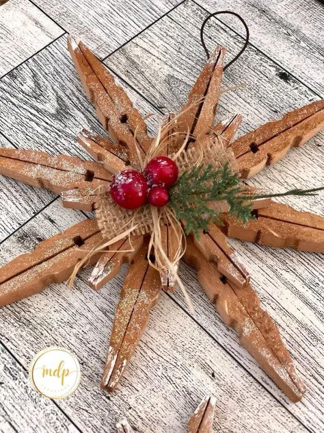 Creative Sharing Group by Hammons Nest | Another new try for me ~ snowflake out of clothespins | Facebook Activity Director Ideas, Clothespin Snowflake, Diy Snowflake Decorations, Snowflake Ornaments Diy, Christmas Clothespin, Clothes Pin Ornaments, Clothespin Crafts Christmas, Clothespin Diy Crafts, Wooden Clothespin Crafts