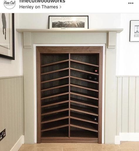 Wine rack Wine Cellar Closet, New House Living Room, Old Fireplace, Home Bars, Wine Wall, Wine Rack Wall, Kitchen Fireplace, Uk Homes, Random House