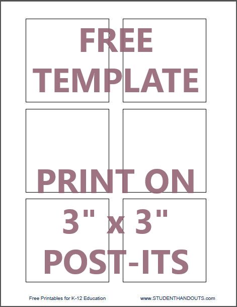 Template for Printing Directly on 3" x 3" Post-It Notes | Student Handouts Printing On Post It Notes Template, How To Print On Post It Notes Templates, Post It Organization Board, Post It Note Template Free Printables, Print On Post It Notes Template, Diy Post It Notes, Postit Notes Png, Post It Note Template, Post It Template