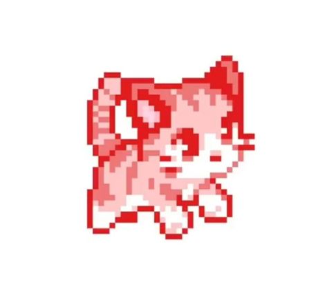 Pixel Cat, White Background, Red And White, Red, Pink, White