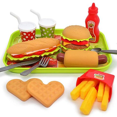 Amazon.com: U DREAM Pretend Play Food Set , Removable Food Toys Burger Combo and Assortment: Gateway Food For Kids, Toddler Girl Toys, Pretend Kitchen, Cooking Toys, Play Kitchen Accessories, Play Kitchens, Play Food Set, Kids Play Kitchen, Pretend Play Food