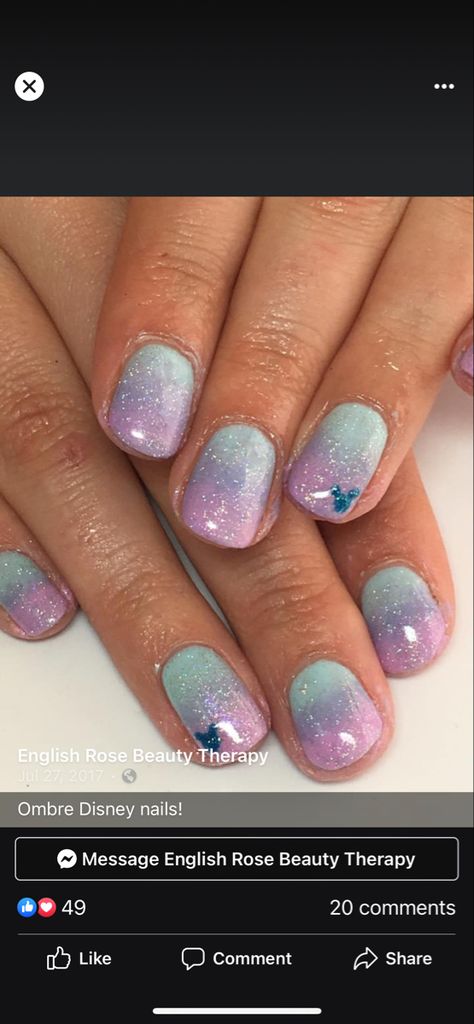 Disney Nails 2024, Ombre Disney Nails, Disney 100 Years Nails, Sparkly Ombre Nails, Disney World Nails, Manicure Nail Designs, Sns Nails, Beauty Therapy, Disney Nails