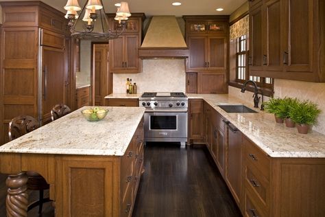 15 Santa Cecilia granite countertops in fabulous kitchens %%page%% | | Deavita Tudor Kitchen, Honey Oak Cabinets, Kitchen Remodel Countertops, Oak Kitchen Cabinets, Oak Kitchen, Oak Cabinets, Kitchen Redo, Trendy Kitchen, Counter Tops