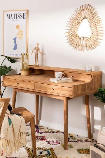 Modern Desks online - SKLUM Teak Wood Furniture, Desk Inspiration, Bedroom Desk, Wood Dining Chairs, Wooden Desk, Wood Desk, Modern Desk, Room Inspiration Bedroom, Desk With Drawers