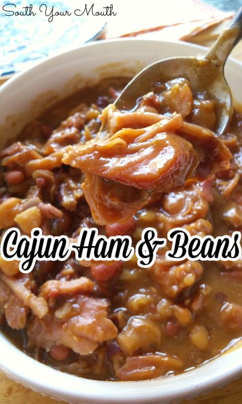 A family-favorite recipe for dried beans and ham using Cajun 15 Bean Soup beans and leftover ham made on the stove or crock pot. Cajun 15 Bean Soup, Ham Beans, Beans Recipe Crockpot, Beans And Ham, Dry Beans Recipe, Ragin Cajun, Beans In Crockpot, 15 Bean Soup, Slow Cooker Ham