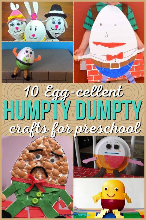 The iconic character from the classic nursery rhyme has inspired many literary works, illustrations, music, and film. Extend this timeless rhyme with these ten engaging and fun crafts that will surely delight the young. Nursery Rhymes Crafts, Humpty Dumpty Craft, Humpty Dumpty Activities, Nursery Rhyme Crafts, Egg Template, Edible Eyes, Pre K Worksheets, Classic Nursery Rhymes, Classic Nursery