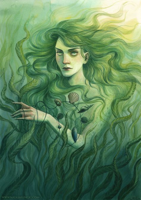 Celtic Myth, Water Nymphs, Artist Collective, House Illustration, Seashell Art, Abstract Prints, Sea Shells, Long Hair, Fantasy Art