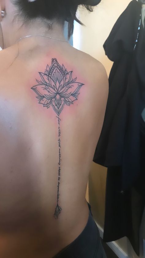 Verse Back Tattoo, Flower With Bible Verse, Unique Back Tattoos, Back Tattoo Designs, Tattoo Chart, Tattoo Ideas Inspiration, Flower Spine Tattoos, Spine Tattoo Ideas, Verse Tattoos