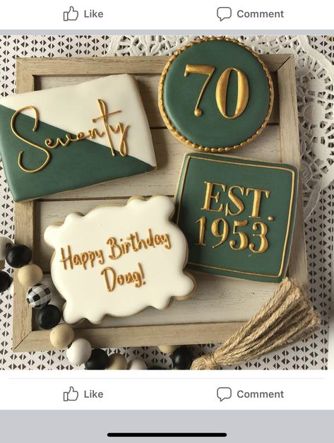 Fathers 70th Birthday Ideas, Men’s 70th Birthday Party Ideas, 70 Cookies Birthday, Dad's 70th Birthday Party Ideas, 49 Birthday Party Ideas For Men, Surprise 75th Birthday Ideas, 90th Birthday Ideas For Men, 70 Birthday Cookies For Men, 70th Birthday Cookies Decorated Men