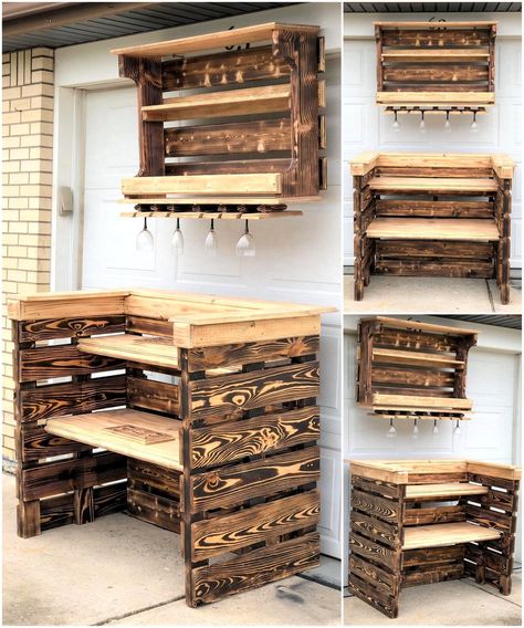 (4) Facebook Pallet Wood Kitchen Cabinets Easy Diy, Easy Diy Pallet Shelves, Pallet Wall Bar, Kitchen Pallet Ideas, Bar Diy Ideas, Diy Projects Using Pallets, Garage Bars, Pallet Wine Rack Diy, Pallet Wall Ideas