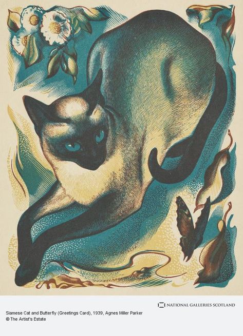 Cat And Butterfly, Wood Block Print, Gallery Of Modern Art, Glasgow School Of Art, Butterflies And Flowers, National Portrait Gallery, Cats Illustration, Wood Engraving, Cat Painting