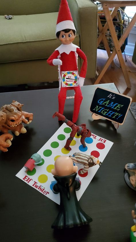 Twister Elf On The Shelf, Elf On The Shelf Night 1, Elf Twister, Elf 2023, Elf Games, Night Elf, It Game, Shelf Ideas, Life Is An Adventure