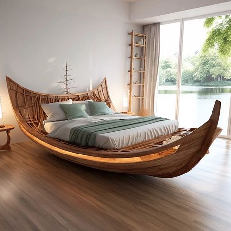 Unique Canoe Shaped Bed Design | Creative and Charming Bedroom Decor Unique Beds For Adults, Unusual Beds, Unique Bed Frames, Traditional Bed, Dreams Beds, Unique Beds, Dreamy Bedrooms, Cozy Nook, Cozy Bedroom