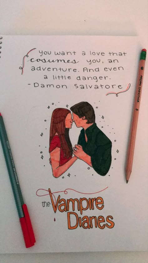 Drawing Vampire Diaries, Drawing Ideas Vampire, Drawing Vampire, Funny Vampire, Vampire Drawings, Vampire Diaries Poster, Notebook Drawing, Vampier Diaries, Drawing Ideas List