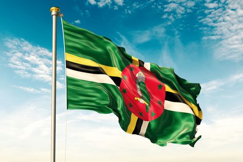 Dominica flag on the blue sky with cloud Caribou Lou, Dominica Flag, Happy August, Caribbean Music, Carina Nebula, Day Day, The Blue Sky, Royal Caribbean Cruise, Caribbean Recipes