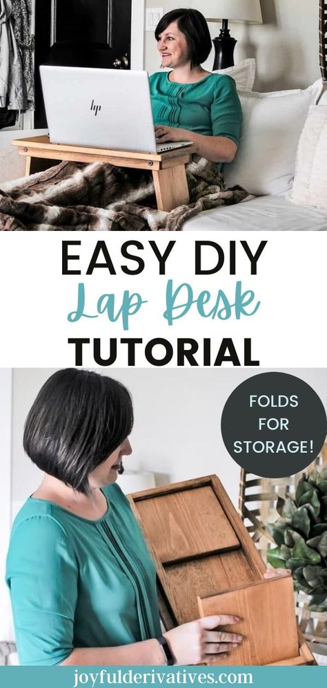 This simple tutorial will show you step-by-step how to build a wooden lap desk. This desk folds for easy storage, and functions as a lap desk or bed table. Get work done while you're relaxing on the couch, or have breakfast in bed with an easy diy lap desk. Lap Desk Diy, Diy Lap Desk, Wooden Lap Desk, Bed Tray Table, Eco Decor, Folding Bed, Bed Tray, Diy Furniture Bedroom, Lap Desk