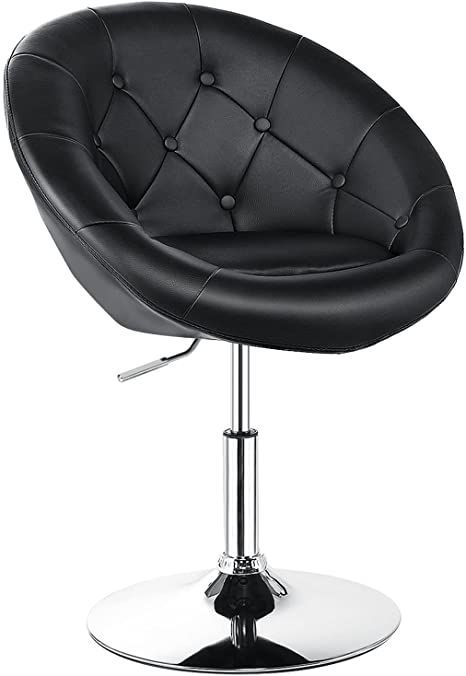 KOTEK Swivel Vanity Chair, Height Adjustable Swivel Accent Chair w/Chrome Frame, Round Makeup Chair, Modern Tufted Chair for Bedroom, Lounge, Bar (1, Black) Black Furniture Living Room, Black Chairs, Makeup Chair, Comfortable Office Chair, Bar Black, Tufted Chair, Office Desk Chairs, Hidden Beauty, Vanity Chair