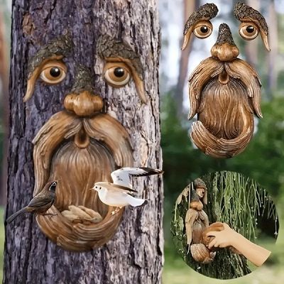 Log Crafts, Unique Bird Feeders, Tree Monster, Boom Kunst, Wood Carving Art Sculpture, Old Man Face, Animal Garden, Witch Pendant, Goth Garden