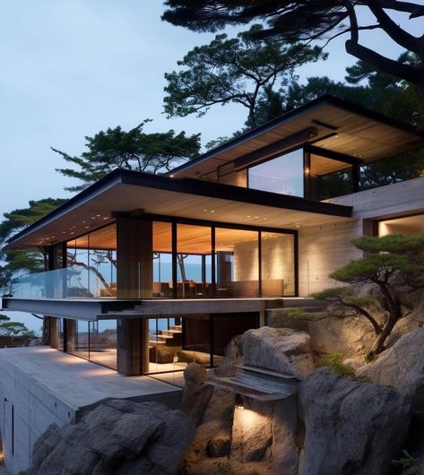 Cliff House Design, Slope House Design, Nature Luxury, Slope House, Design Architect, Modern Villa Design, Cliff House, Home Architecture, Modern Exterior House Designs