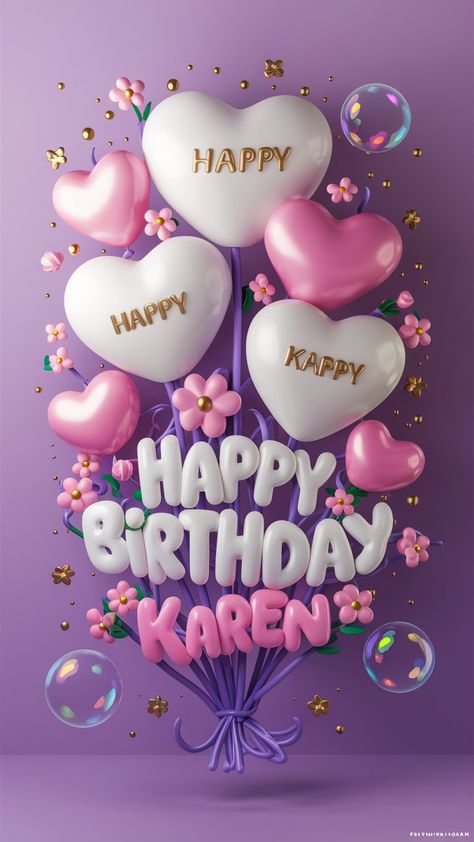 Happy Birthday Purple Background, Purple And Gold Color Palette, Happy Birthday Karen, Floating Bubbles, Gold Color Palette, Playful Typography, Colourful Wallpaper, Lilac Background, Birthday Wishes Greetings