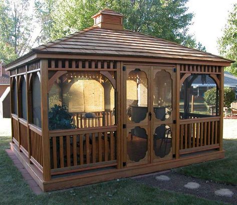 Backyard Cozy, Gazebo Design Ideas, Gazebo Ideas Backyard, Rectangle Gazebo, Gazebo Design, Ormanlık Alan, Gazebo Roof, Screened Gazebo, Gazebo Ideas