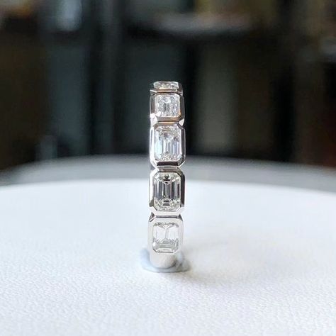 Moissanite Anniversary Band, Emerald Eternity Band, Stone Wedding, Band Art, Moissanite Wedding Band, Emerald Cut Moissanite, Moissanite Diamond Rings, Sparkling Rings, Unique Wedding Bands