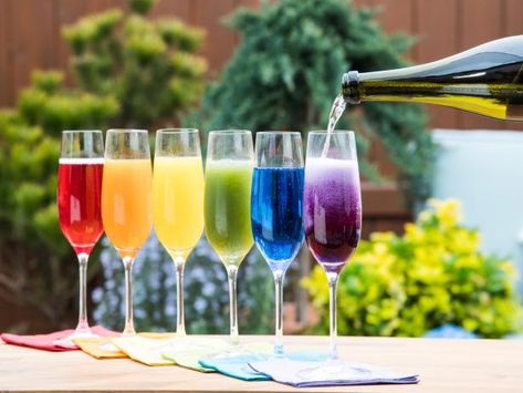 Drink The Rainbow, Mimosa Ingredients, Rainbow Cocktail, Matcha Lemonade, Rainbow Drinks, The Kitchen Food Network, Butterfly Pea Flower Tea, Brunch Cocktails, Drinking Game