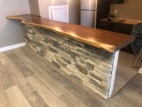 Live Edge Rustic Live Edge Countertop Bar Tops, Live Edge Countertop, Half Wall Ideas, Live Edge Bar Top, Trailer Kitchen, Natural Edge Wood, Live Edge Bar, Live Edge Desk, Home Building Tips